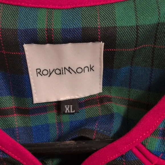 Unique Vintage Plaid Dress W Red Tr Sz XL P2P": 21in Waist:18in S2hem:42.5in - Picture 3 of 5